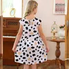 Robes pour filles 2023 New Cotton Fly Sleeves Panda Cartoon Toddler Girls 'Dress Thin Black and White Know Summer Clothing Length G220523