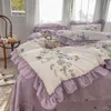 Set di biancheria da letto 100% cotone francese vintage stampa gardenia set principessa fiori rurali volant trapunta copripiumino biancheria da letto federe 230523