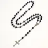 Collane con ciondolo Moda Perline di cristallo rotonde fatte a mano Rosario cattolico Collana con croce di perle di qualità religiosa
