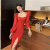 Abiti casual Abito elegante solido Donna Francese Sexy Slim Split Midi Donna Hepburn Party Night Abbigliamento donna coreana Autunno Fad