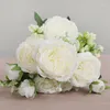 Dekorativa blommor simulerade 9-huvuden Peony Artificial Blooming Rose Wedding Birthday Party Decors for Home Po Props Simulation Bouquet