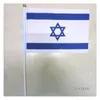 Banner Flags 10 Paket El Tutulan İsrail Bayrağı Küçük 14x21cm Mini Stick İsrail bayrakları Dekorasyon Kutlaması Geçit Töreni G230524