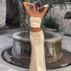 Work Dresses Elegant Satin Dress Set Women Fashion Strapless Crop Top Two Piece Maxi Skirt Suit Summer Sexy Bodycon Evening Party Outfit