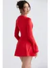 Casual jurken Bevenccel sexy o nek flare mouw a-line mini jurk elegante rode lange bodycon mode dames feestclub