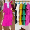Ethnic Clothing Fashion Ruffles Layered Muslim Women Long Maxi Skirt High Waist Elastic Skirts Dubai Bottoms Islamic Dress Solid Color