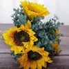 Decoratieve bloemen Kunstmatige Eugali Simulatie Bloemt Bouquet Wedding Bruid Zonnebloem Handen Ted American Turkse stijl Klein bod