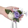 Dekorativa blommor 1 st utsökt similation rose handledsblommor brudgummen Silk Corsage Brosch för bröllopsfestdekoration