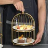 Tallrikar fruktdessertplatta kaka järnhylla fågelburdesign för födelsedagsbröllopshändelse fest