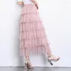 Jupes Gothique Noir Rose Jupe Plissée Sexy Midi Tulle Taille Haute Pleine Doublure Adulte Tutu Style Coréen Femmes Jupe Femme Faldas