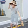 Clothing Sets IENENS Summer Girl Clothes Short Sleeve T-shirt Denim Dress Fit 4-13 Years Kids Child Casual Outfits Baby Suits