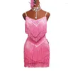 Vêtements de scène robe de danse latine dame Performance filles Gatsby femmes Costume de compétition frange rose BL2555