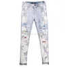 Vêtements de marque Amires Jeans Pantalons en denim Amies Jeans Hommes Automne 2021 Nouvelle peinture endommagée Trous rayés Slim Fit Pantalon à jambe droite Distressed Ripped Skinny Motocyc