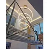 Chandeliers Lights Luxury Duplex Building Crystal Living Room Staircase Golden Modern Simple Shape Circle Circular Lamp Lighting