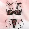 Set di reggiseni 2 pezzi Indumenti da notte da donna Ladies Sexy Lingerie Tentazione Pizzo Fiore Ricamo Reggiseno Strappy Perizoma Set intimo Lenceria Sensual