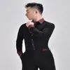 Scene Wear Men Ballroom Dancewear Latin Dance Topps Black Competition Shirt Practice Dancing Clothes Boy Costumes
