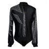 Scene Wear Latin Dance Shirts Men Rhinestone Net Yarn Långärmning Tävling Män topp Cha Rumba Samba Dancewear Mens DNV10992