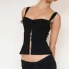 Zbiorniki damskie Chic vintage Hook Button Gorset Tops Ruffle Low Cut Slim Fit Black Kamizelka Sexy Backless Crop Elegancka dama kobiety