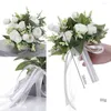 Decorative Flowers Bridal Bridesmaid Wedding Bouquet Handmade Artificial Roses Supplies Home Decoration Pography Props