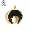 Anhänger Halsketten FUWO Natürlicher Obsidian-Halbmond mit goldbesetztem Doppelhorn-Kristallschmuck für die Halskettenherstellung 5 Teile/los PD308