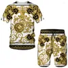 Men's Tracksuits Summer Golden Lion Statue Pattern 3D Print Men T Shirt/Shorts/Suit Baroque Style Short Sleeve Tracksuit Hip Hop Streetwear