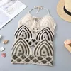 Women's Tanks Bohemian Crochet Cami Vest Sexy Women Backless Halter Bras Hollow Out Knitted Colorblock Striped Holiday Camisole Drop