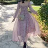 Casual Dresses Elegant Vintage Fairy Midi Dress Women Csaual Korean Chiffion Floral Midi Dress