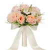 Decorative Flowers Artificial Silk Bowknot Bride Holding Simulation Rose Bridal Bouquets Elegant White Bundle Wedding Supplies