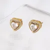 Stud Earrings Mafisar Luxury White Love Heart Zircon Stone Fine Gold Plated Ear Rings Send Women Friend Trendy Jewelry Gift