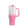 Sublimación del almacén local 40 oz brillo ombre vaso gradiente brillo taza con asa paja blanco taza de viaje en blanco