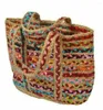 Förvaringspåsar handväskor jute axelväska strip tote multicolor