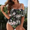 Sexig blommig en bit stora baddräkter stängda plus storlek badkläder Push Up Body Bathing Suit for Pool Beach Women's Swimming Suit AA230524