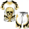 Treno de traje masculino Terno de verão em personalidade impressa em 3D Esqueleto de t-shirt shorts shorts de moda gótica punk roupas punk