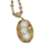 Pendentif Colliers Naturel Baroque Perle D'eau Douce Charme Collier Améthyste Tourmaline Pierre Brin Chaîne Exquis Bijoux Femmes