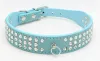 Personalized Length Suede Skin Jeweled Rhinestones Pet Collars Three Rows Crystal Diamonds Studded Puppy Dog Collar