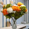 Decorative Flowers 2X 13HEADS White Orange Artificial Peony Flower Silk Bouquet Green Leaves Party Wedding Decor Fake Plant Ivy Decora