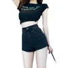 2023 NYA A-LINE Simple Elastic Small Denim Shorts Women's High midjet Thin Light Color Korean Hot Pants Ins Trend
