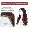 NXY Podświetl czerwoną kolorową falę koronkę koronkową perukę przednią dla czarnych kobiet Burgundowe Najważniejsze wyróżnianie długie faliste koronkowe peruki z włosami dla dzieci 230524