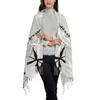 Scarves Women Scarf Bamboo Leaves And Flower Painting Winter Shawls Thin Wrap Lady Tassel Warm Hairy Bufanda Stole