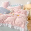 Sängkläder set kawaii rosa set sängöverdrag polyester tvilling full queen size söt monterad dubbel lakan kudde sovrum täcke täcke 230523
