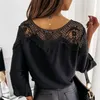 Ny virkning broderi spetsar blusa kvinnor höst spetsar sömmar vita skjortor vintage eleganta damer toppar blusa