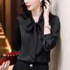 Women's Blouses Red sjaalcollar shirt top dames 2023 lente en herfst fashion fessional temperament banden dame boog knoop blouers