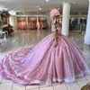 Princess Pink en dentelle Quinceanera Habillons de l'épaule plus taille Vestidos Para Prom Prom Party Robes pour Sweet 16 Girls