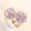 Mode roze glanzende kersenbloesem zirkon stud oorbellen vrouwen klassiek kristal sterling zilveren stud oorbellen zoete statement oorbellen vintage sieraden