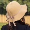 Cappelli a tesa larga Cappello da donna Primavera con balze Fiocco di lino Stile coreano Adatto per viso tondo 2023 Pescatore regolabile