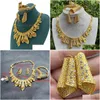 Pendientes collar conjunto Vintage Dubai Color dorado adorno para niñas 24K Habesha pulsera anillo mujer esposa regalos Jewe Dhgarden Dhtrk