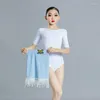 Stage Wear Robe de danse latine d'été pour les filles Blanc Tops dos nu Gland Jupe ChaCha Tango Pratique Rumba Compétition Costume YS3470