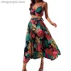Two Piece Dress 2023 Summer New Women's Print Sexy and Exposed Fashion Split Dress Two Piece Set T230524