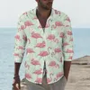 Casual shirts voor heren flamingo ontwerp shirt groen palmblad print lange mouw street street style blouses herfst mode oversized kleding