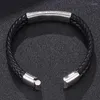 Bedelarmbanden punk lederen armband voor mannen zwart gevlochten touw handketen roestvrijstalen magnetische clasps mannelijke sieraden geschenken pw804