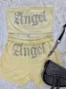Tracksuits voor dames 2 -delige set vrouwen tracksuit fluweel strapless crop top en drstring shorts sexy angel print mode zomerse kleding outfits y23